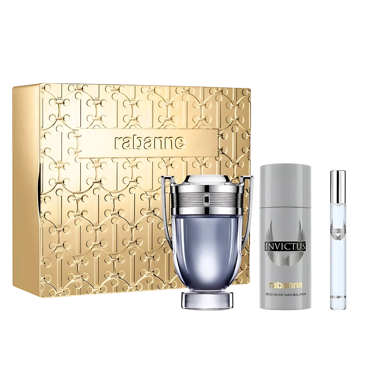 Estuche Invictus Paco Rabanne Edt 100Ml+ DEO 150ML + Travel spary 10Ml Hombre