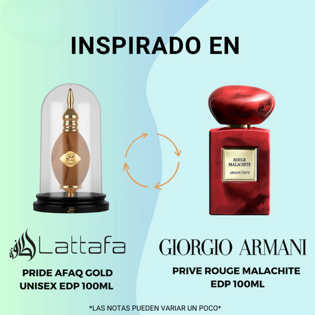 Pride Afaq Gold 100Ml Edp Unisex Lataffa Perfume- Inspirado en Armani Prive Rouge Malachite Giorgio Armani