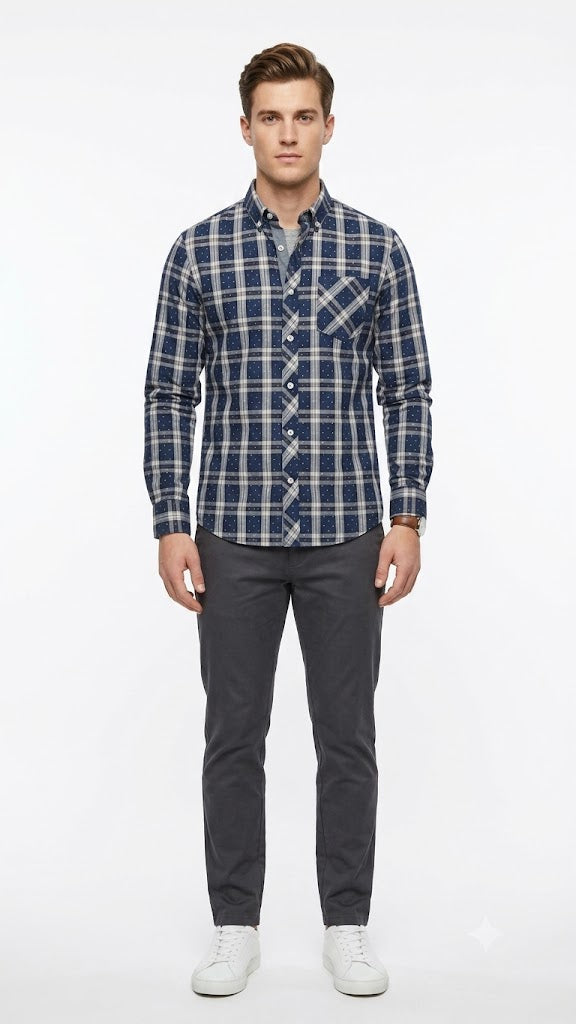 Camisa Estampada Selected Azul Hombre 5529