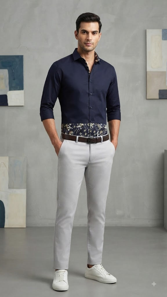Camisa Con Estampado Floral Azul Electrico Selected Hombre 5888