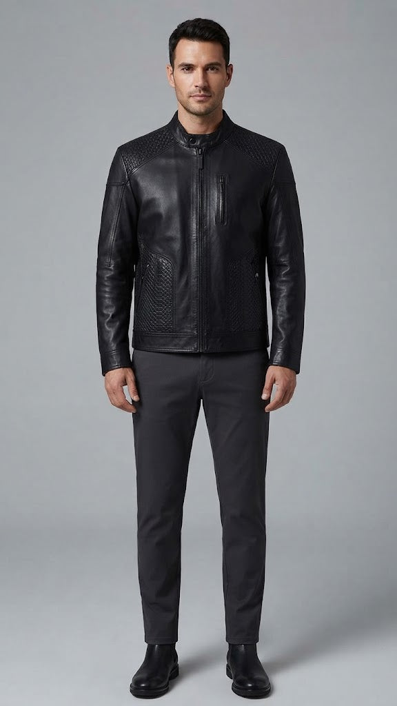 Chaqueta De Cuero Negro Selected Hombre 0552