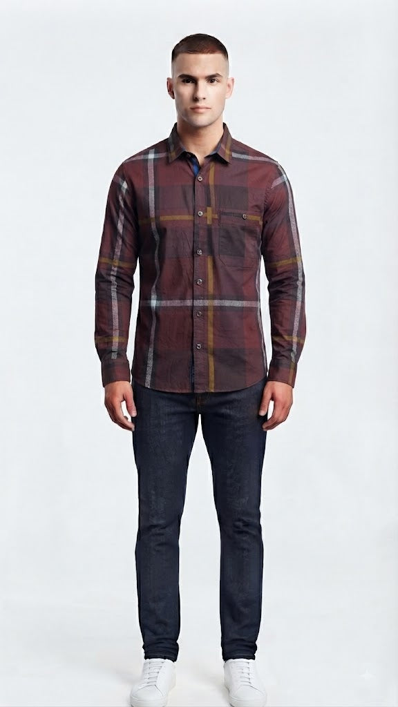 Camisa Morado baya Oscuro Selected Hombre 3898