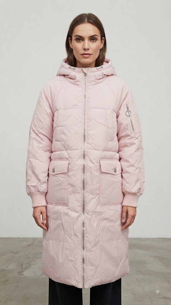 Parka Larga Acolchada Rosa para Mujer 8809