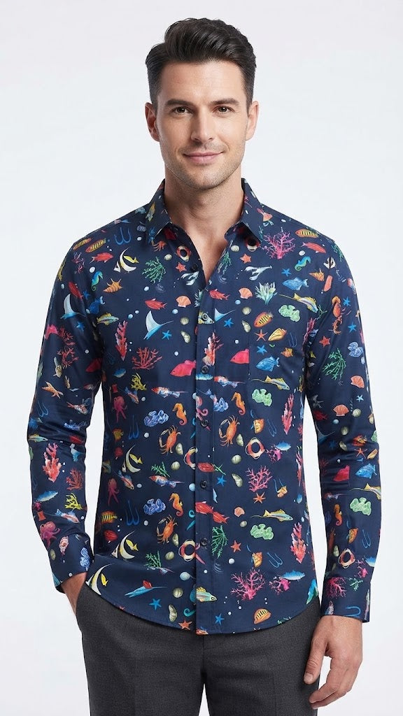 Camisa Azul Profunda Selected Hombre 9030