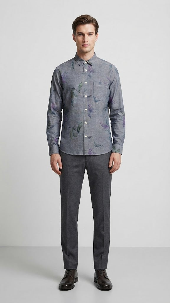 Camisa  Selected Gris Jaspeado Hombre 4790