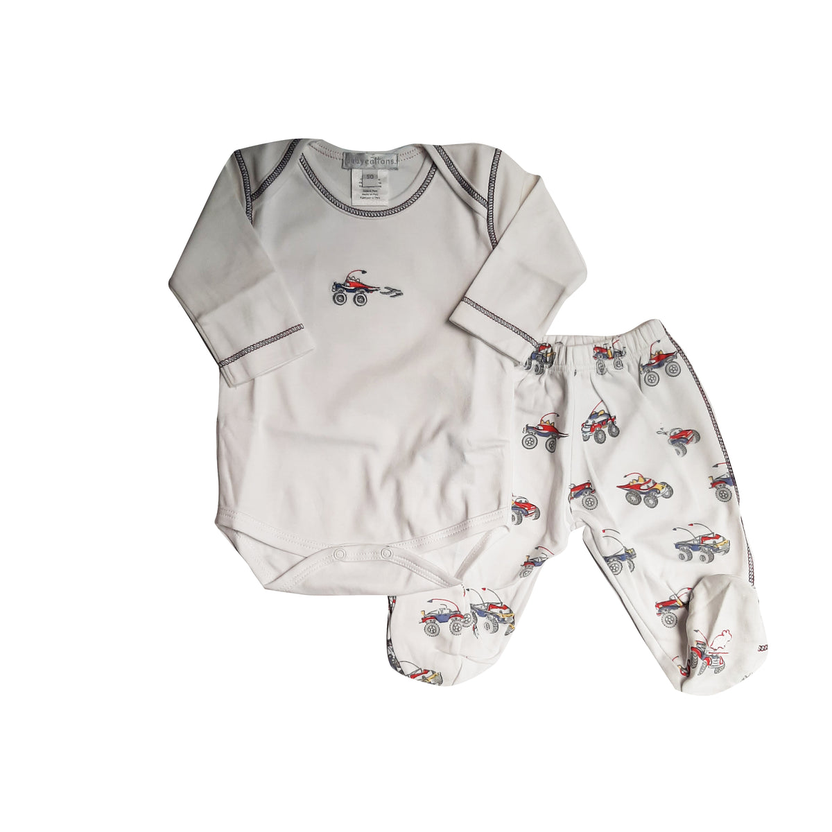 Set Babycottons Smart Monster Car Ml Americano Blanco Azul .