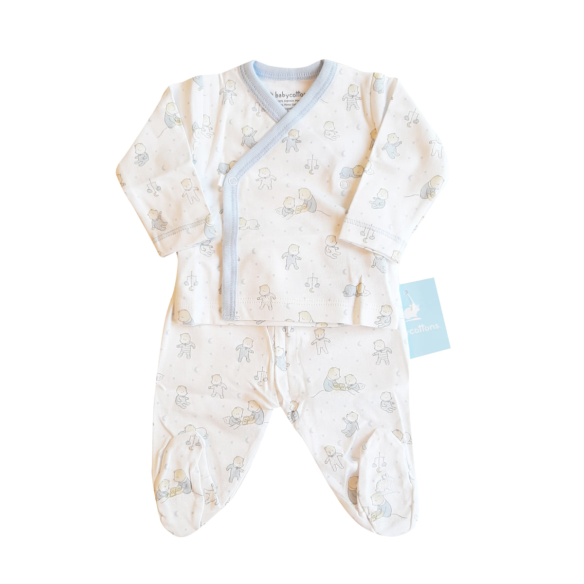 Set Babycottons Sweet Dreams Batita y Ranita C/pie Blanco Celeste