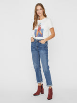 Polera Vmflansa S/S Sb2 c/ Estampado Orange Bag Blanco Nieve