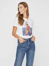 Polera Vmflansa S/S Sb2 c/ Estampado Orange Bag Blanco Nieve