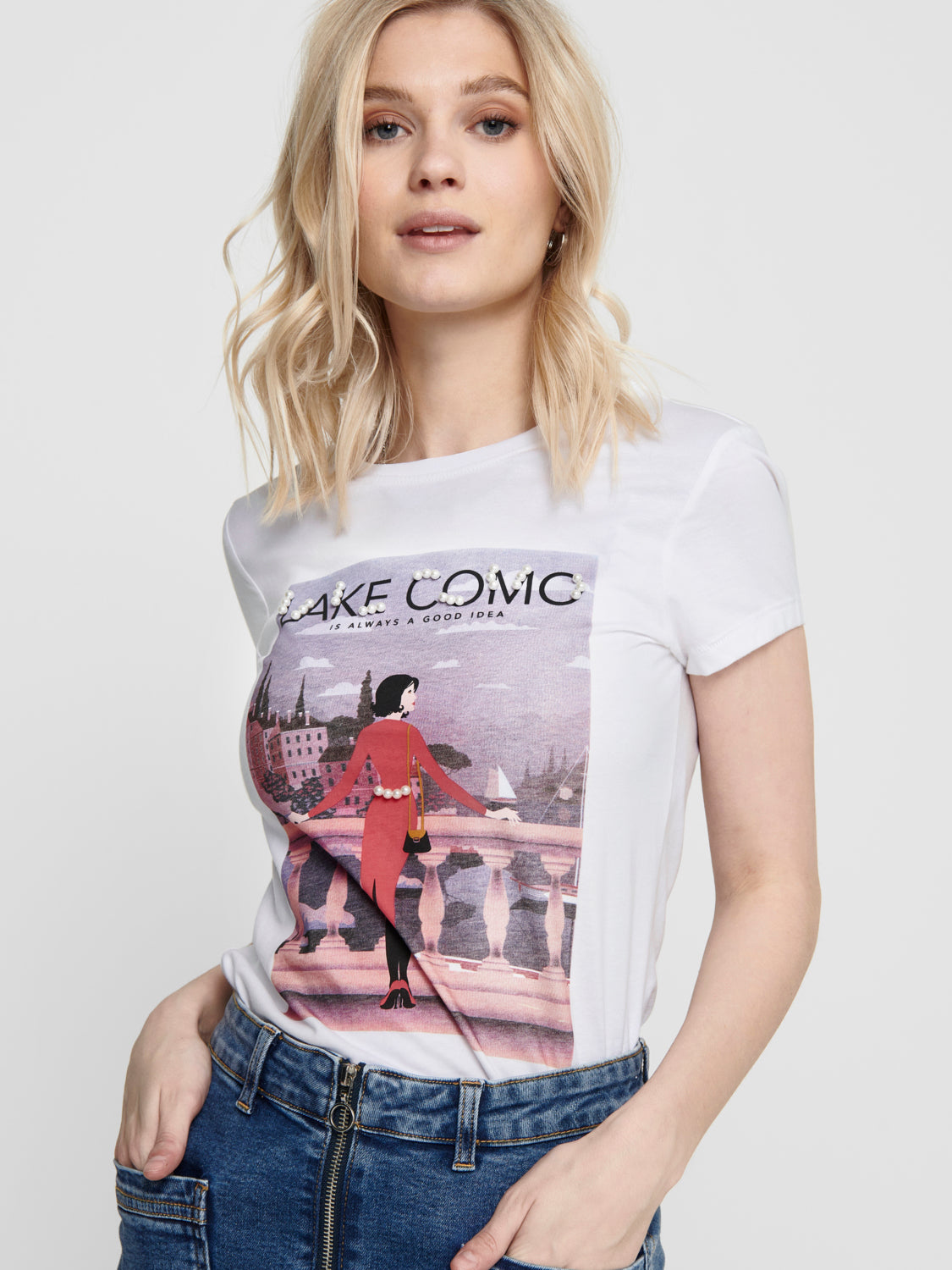 Top Onlcindy Fit S/S Rue/Lake Estampado Lake