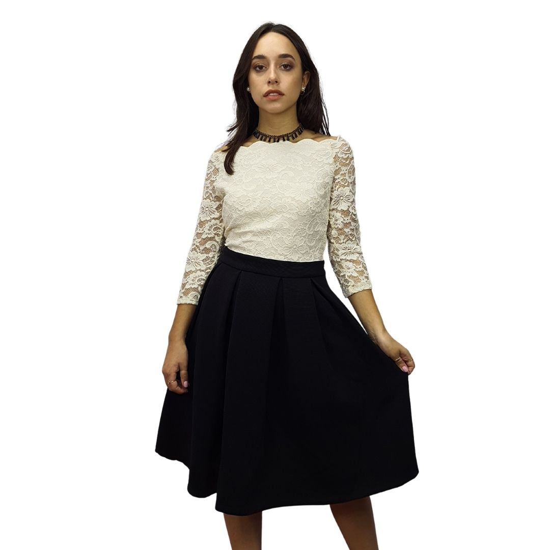 Vestido  Vero Moda Blanco y Negro  Style NICOLA 3/4 JERSEY DRESS(BN-ES-2)