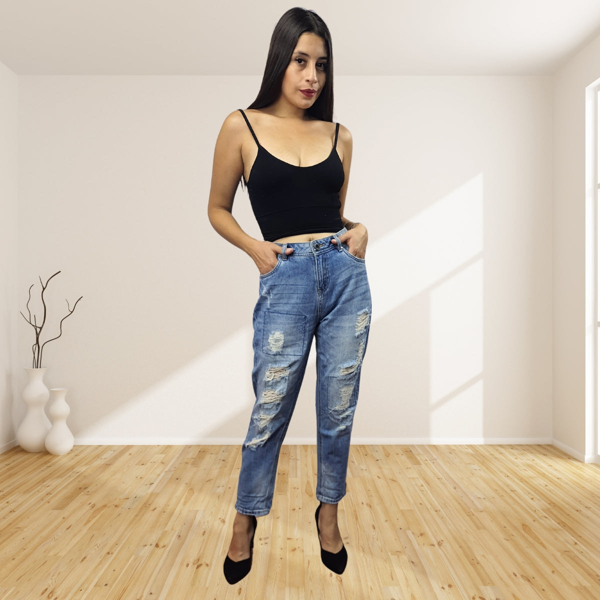 Jeans Vero Moda Azul Claro Style QUEENA 9/10 BOYFRIEND JEANS(PM-CT-2)