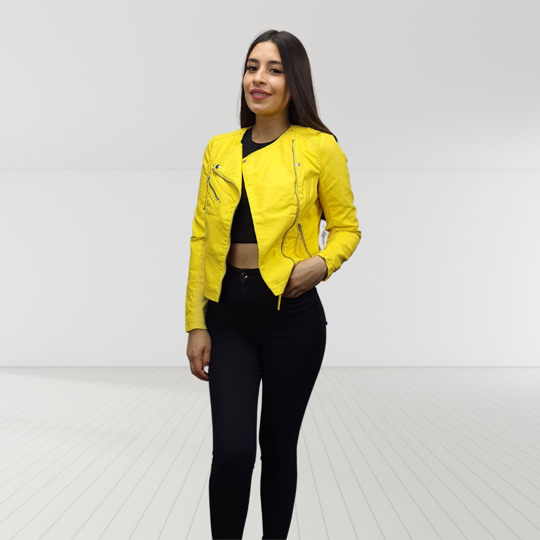 Chaqueta de Cuero Vmria Fav Short Faux Amarillo