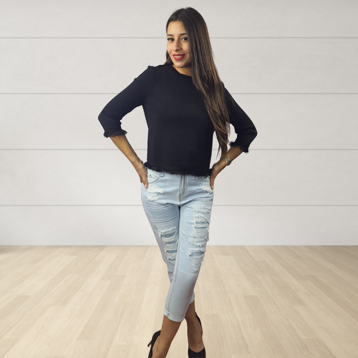Blusa Vero Moda Negro Style KARMIA 3/4 KNIT(VMC-CR)