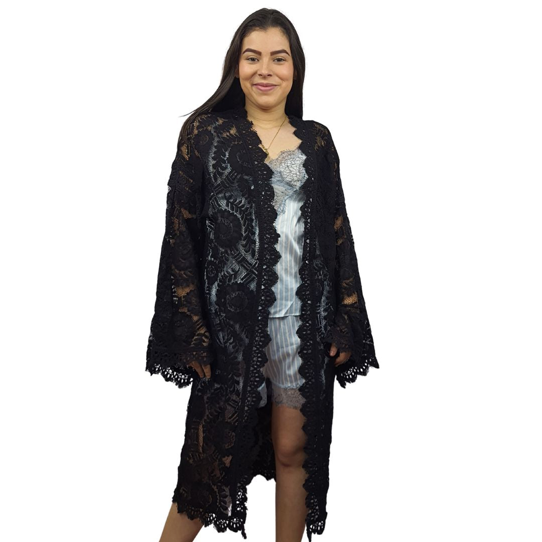 Bata de Pijama Vero Moda Negro Style LAUGH L/S ROBE(HOMEWEAR)