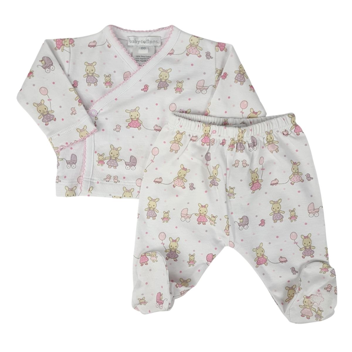Pijama Set Baby Cottons Bunnies Batita ML Ranita C/pie Blanco Rosa
