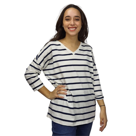 Blusa Vero Moda Blanco y Negro  Style CASUAL 3/4 V NECK TOP(TP)