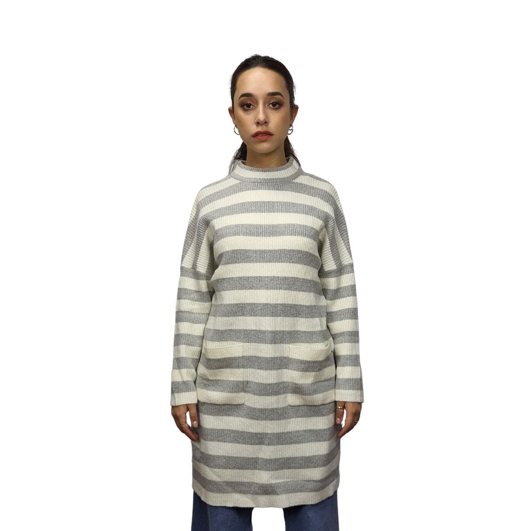 Vestido Vero Moda Blanco y Gris  Style KATE 7/8 KNIT DRESS(PM-EC-2)