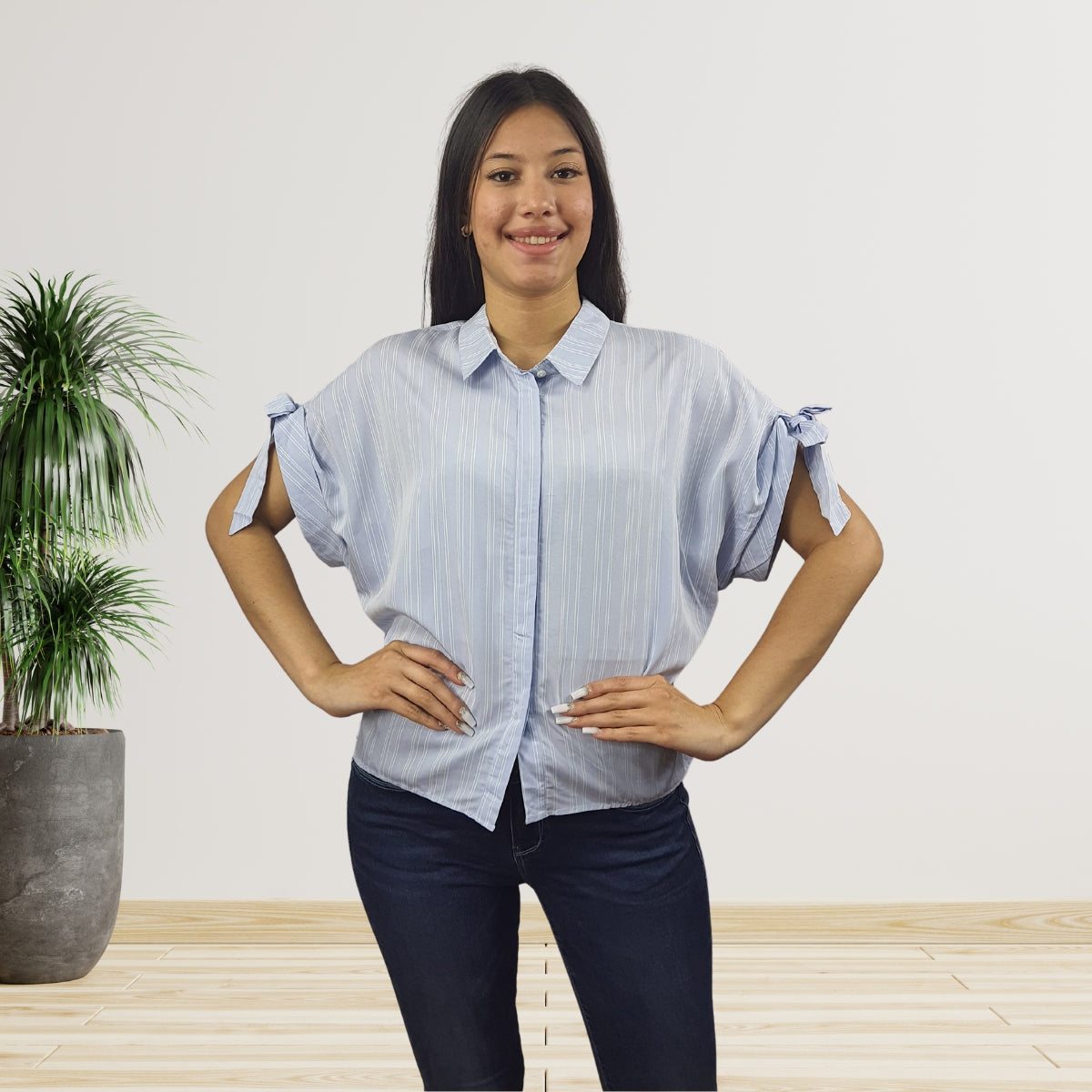 Blusa Vero Moda Azul Claro Style SELENA STRIPE S/S SHIRT(VMC-SL)