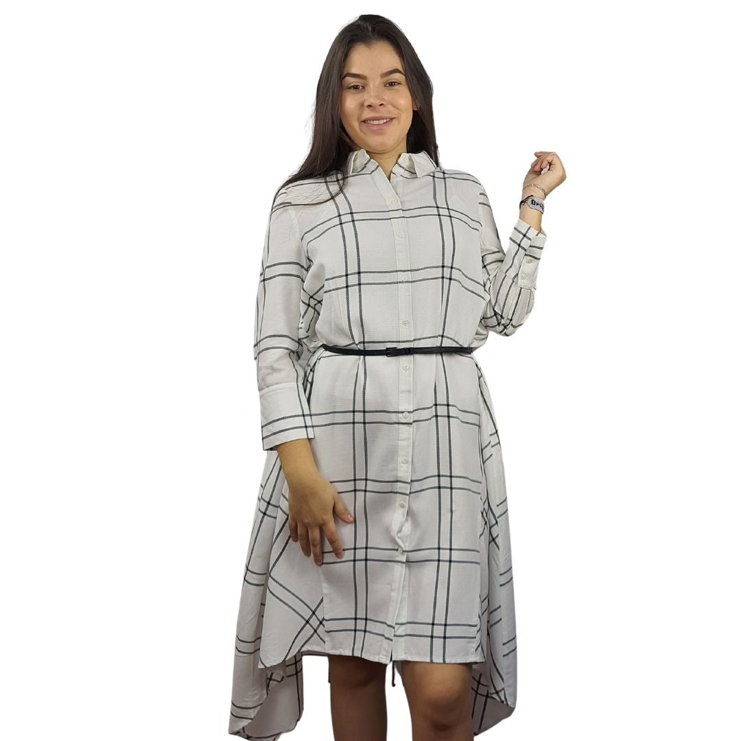 Vestido Veromoda Blanco y Negro Style TREETOP 3/4 LONG SHIRT(PM-EC-3)