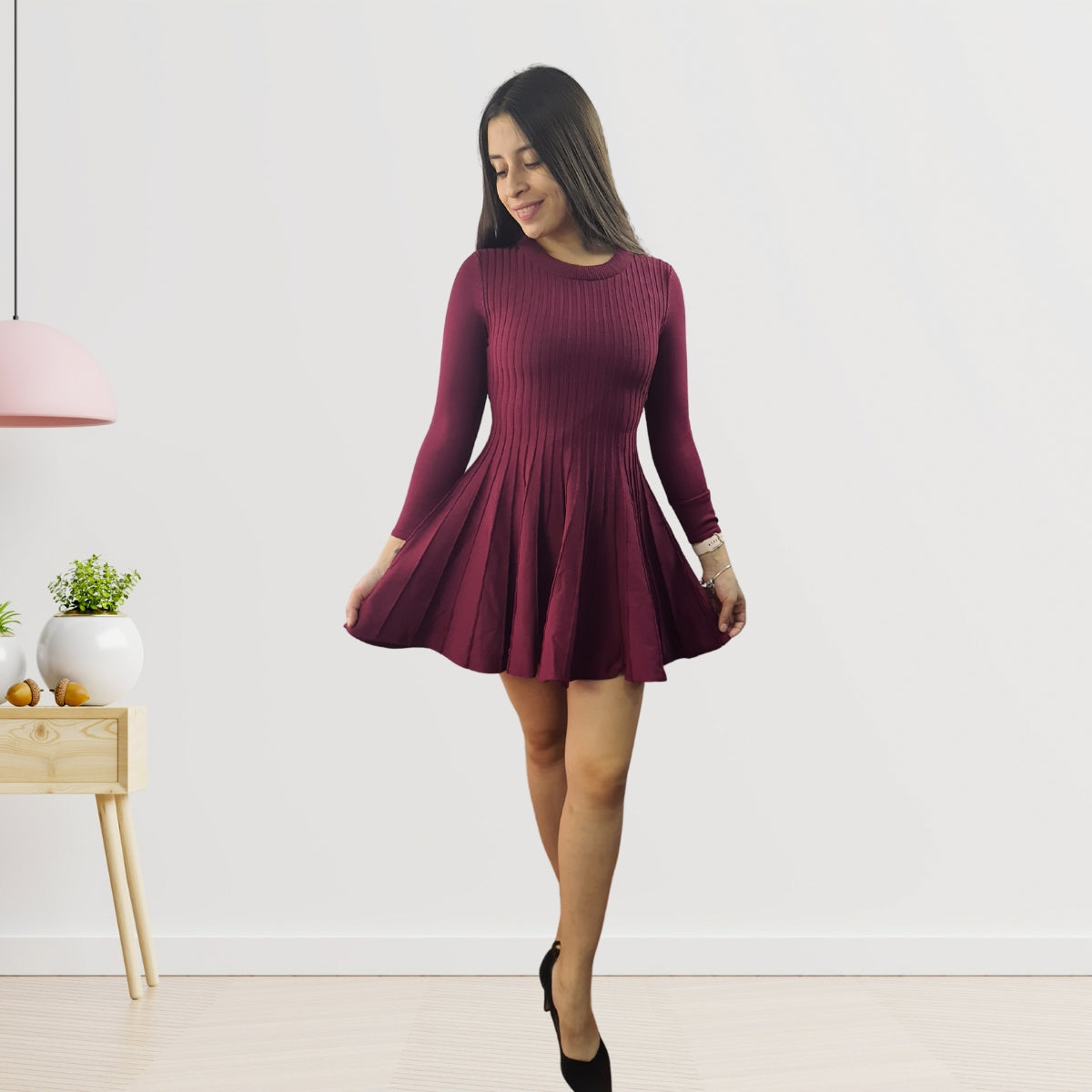 Vestido Vero Moda Vino Style PLUM 7/8 KNIT DRESS(BN-ET-2)