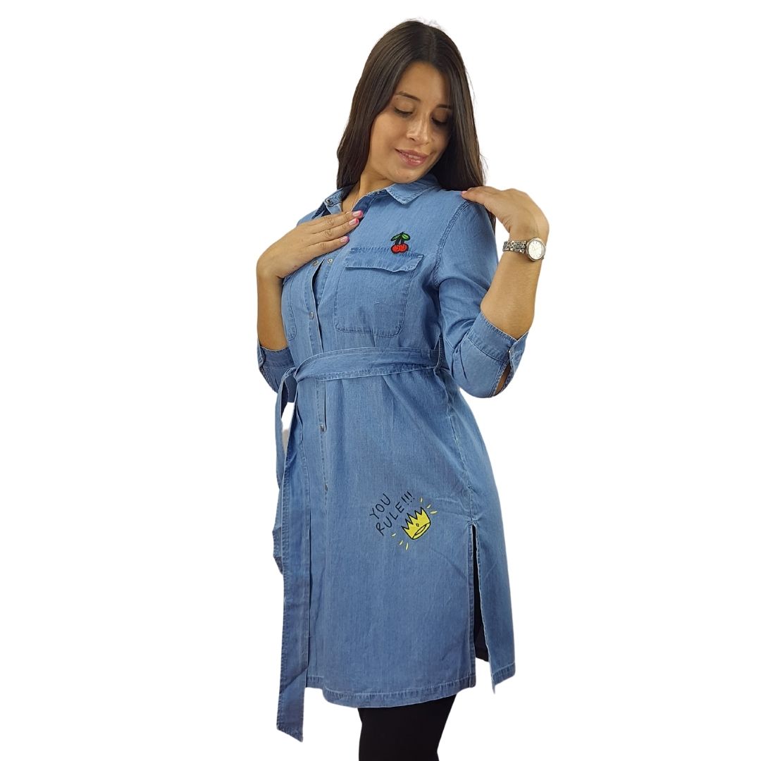 Camisa Vero Moda Azul  Style FRUIT 3/4 DENIM SHIRT(MM)