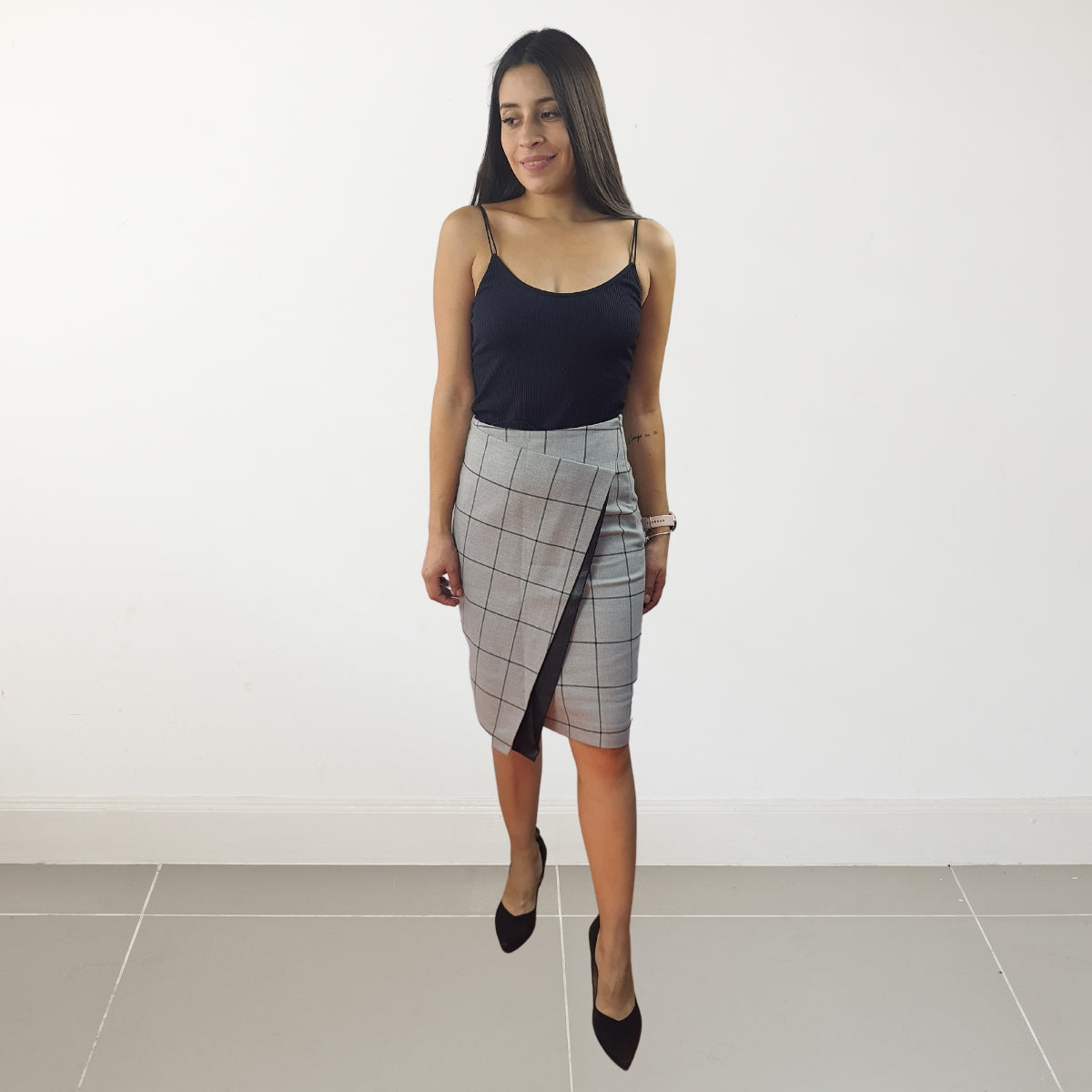 Falda Vero Moda Gris Style LARIS CHECK MIDI SKIRT(VMC-MW-ET-2)