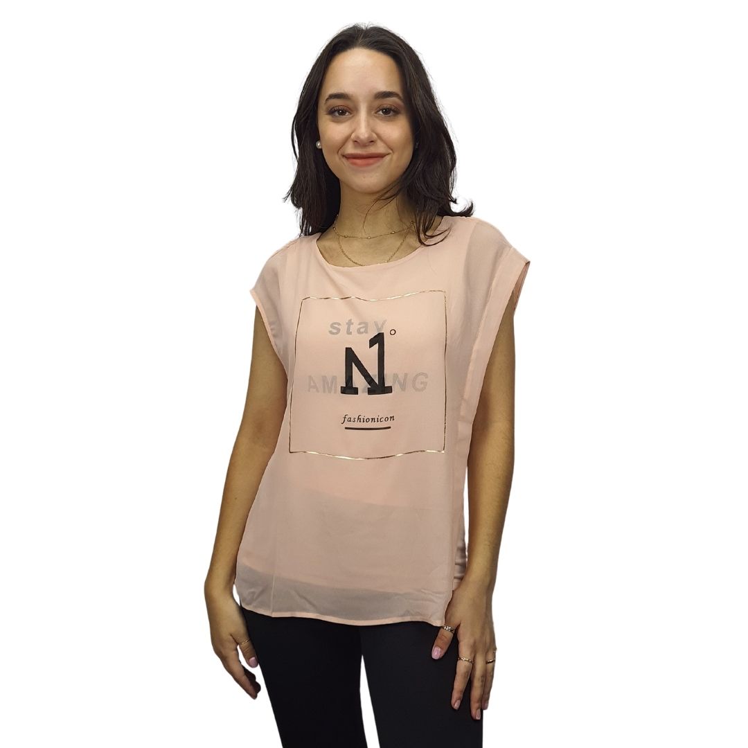 Blusa Vero  Moda Rosa Style LUCIA LETTER S/S TOP(NE-EC-2)