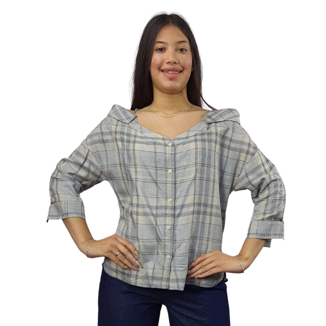 Blusa Vero Moda Gris Style KENDY 3/4 TARTAN SHIRT(AL)