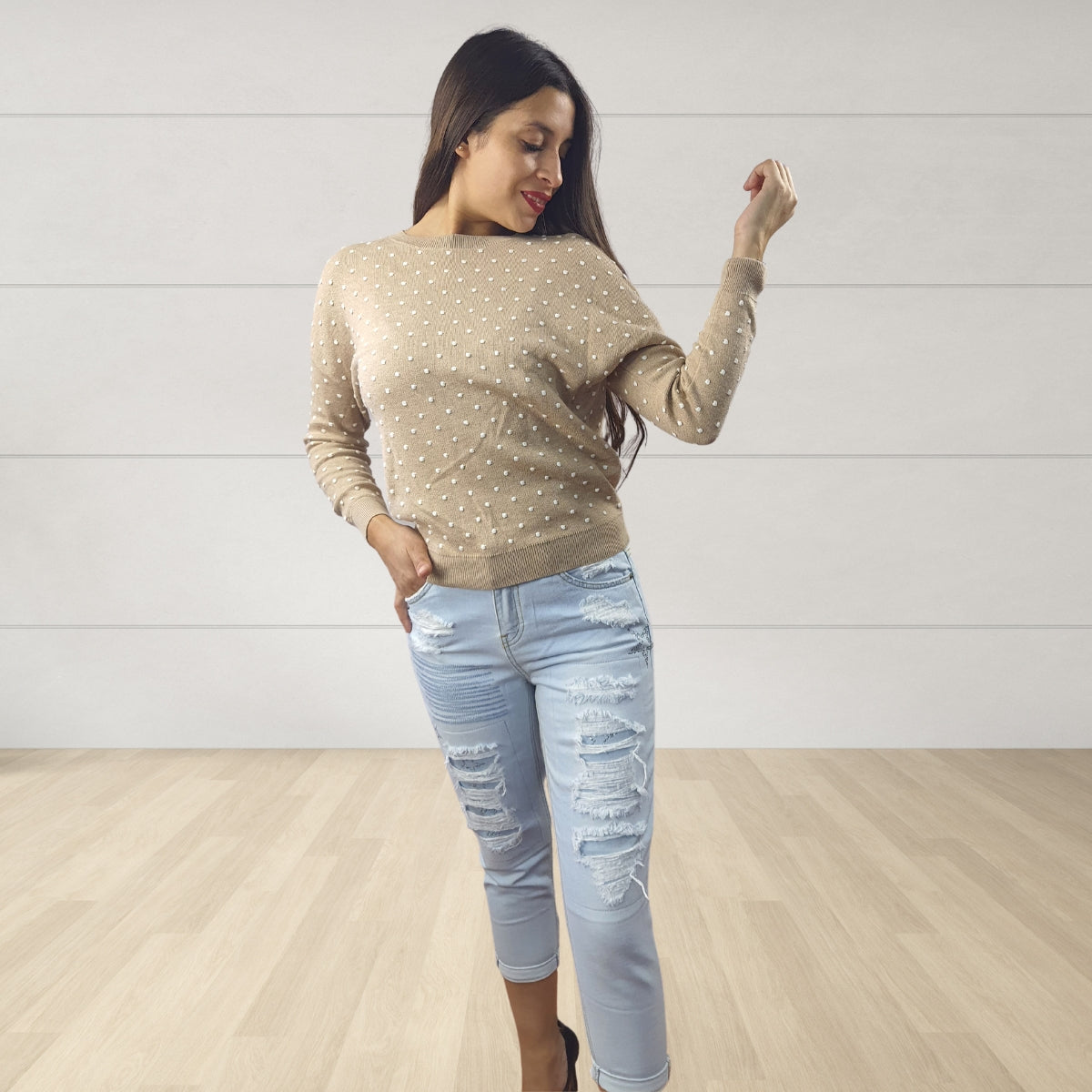 Sweater Vero Moda Beige Style DOTS L/S KNIT SET(MW-EC-2)