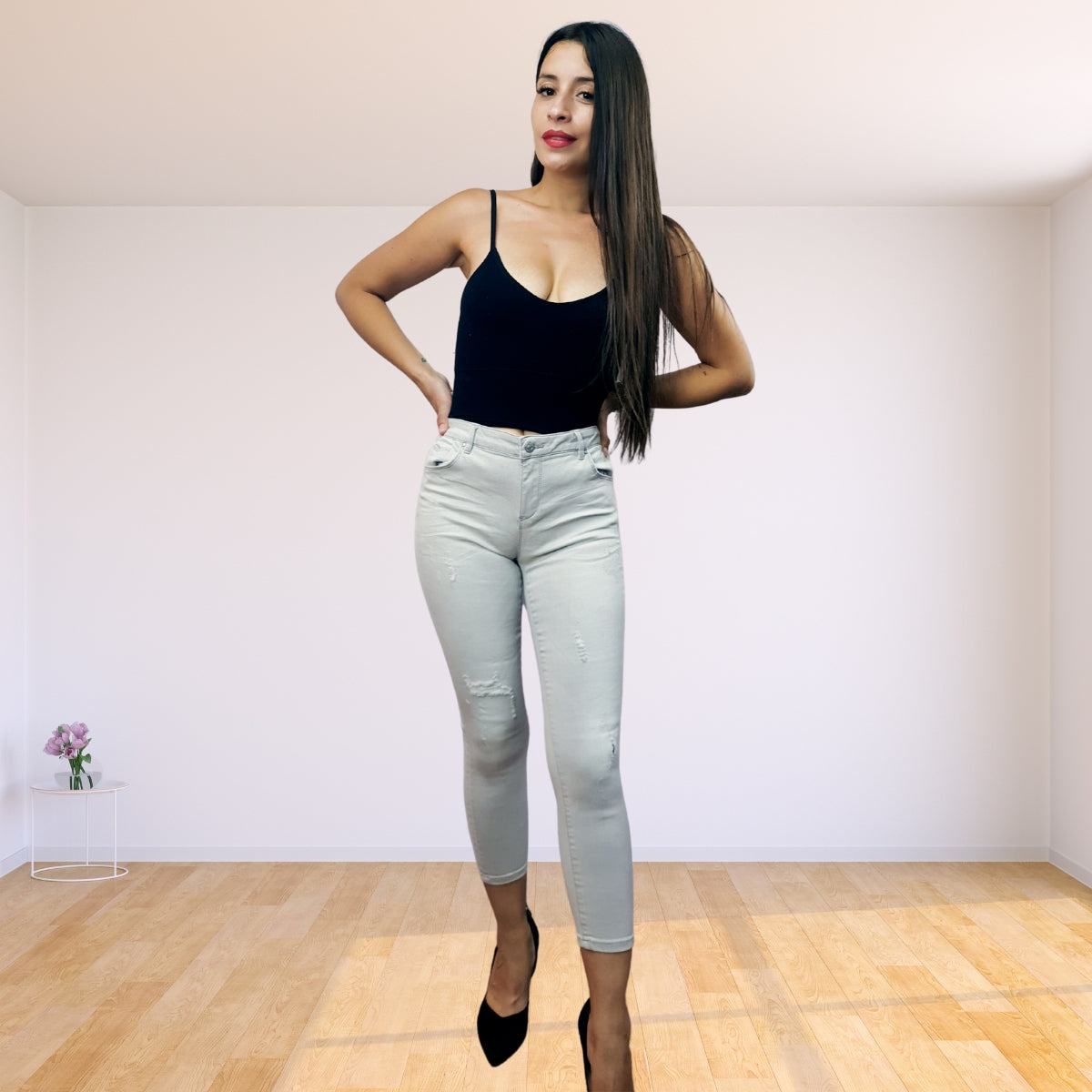 Jeans Vero Moda Gris Claro Style NOBLE 7/8 X-SLIM JEANS(TP)
