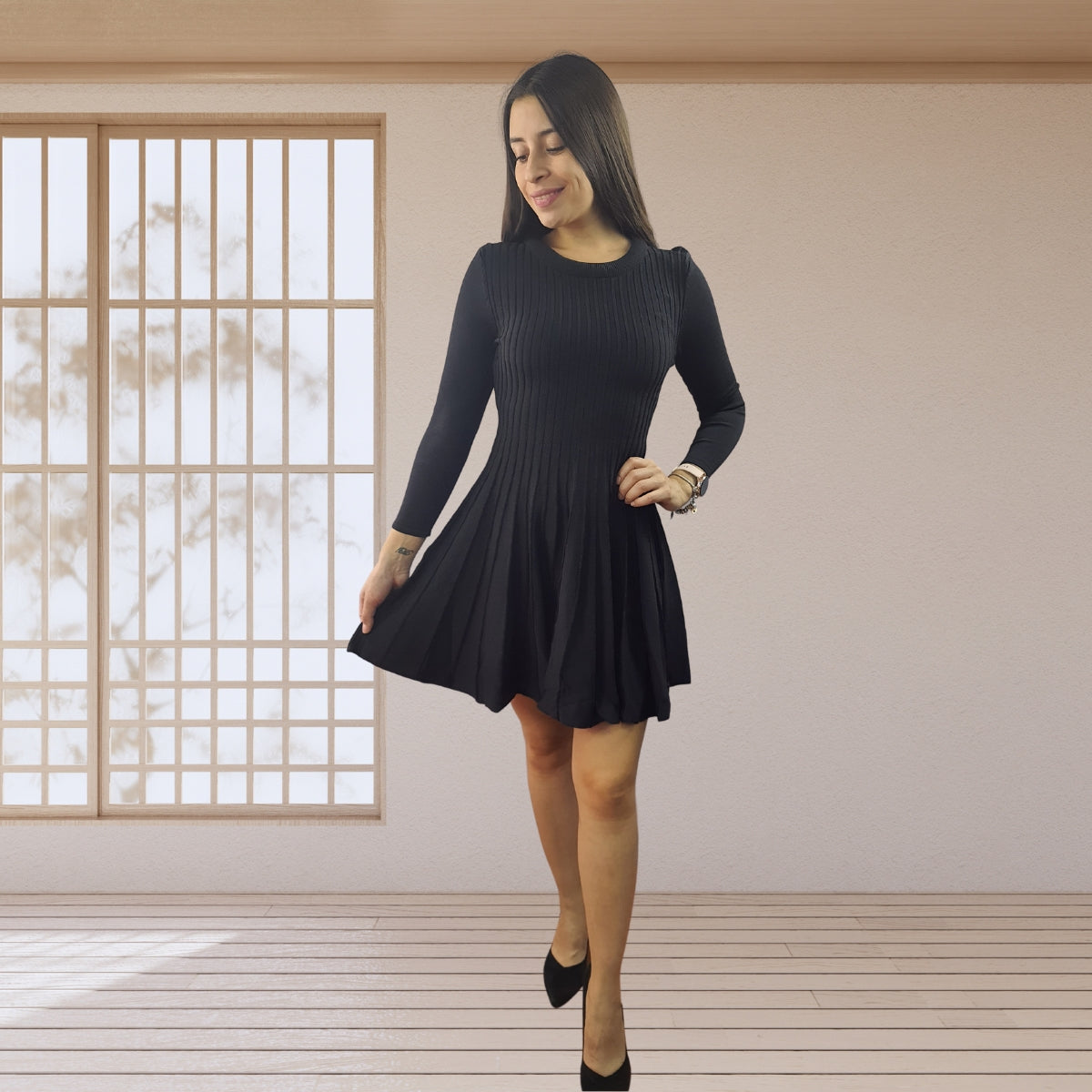 Vestido Vero Moda Negro Style PLUM 7/8 KNIT DRESS(BN-ET-2)