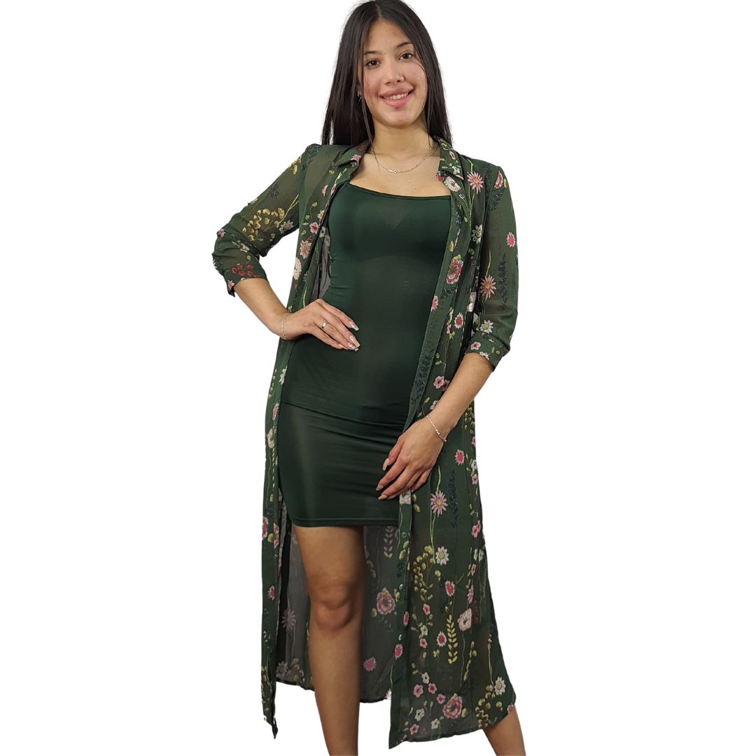 Vestido Vero Moda Verde Style CORNI 3/4 LONG SHIRT SET(NN)