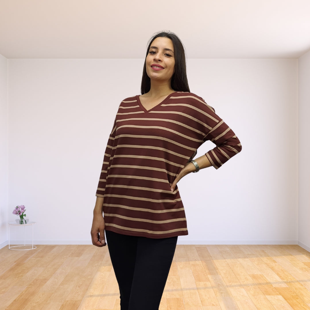 Polera Vero Moda Marron Style CASUAL 3/4 V NECK TOP(TP)