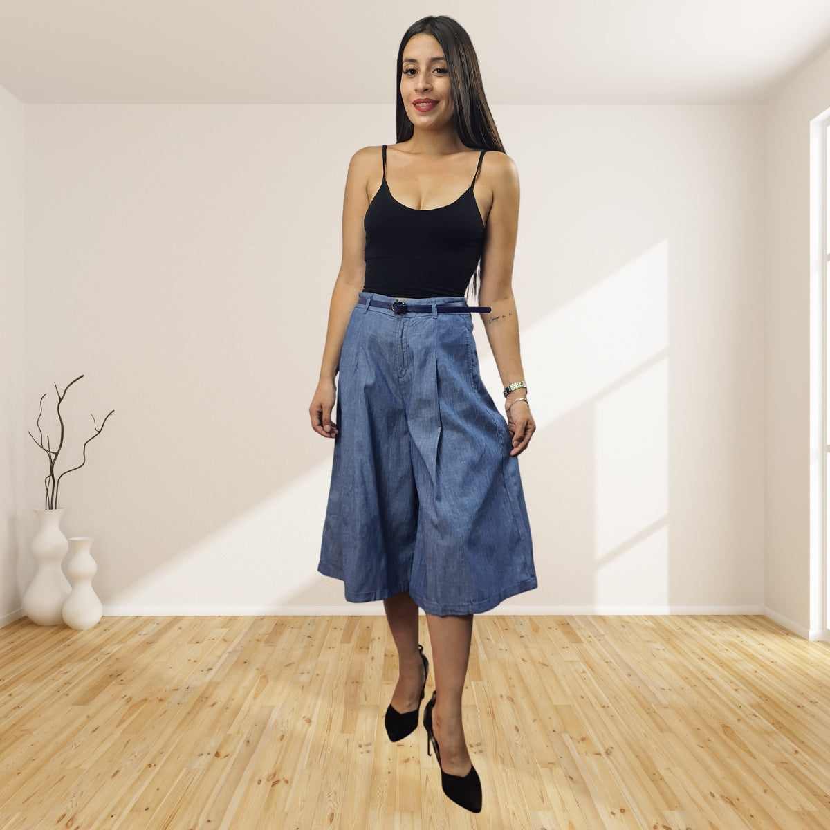 Pantalon Vero Moda Azul Style PEPPER 3/4 HW LOOSE JEANS(NE-EC-2)