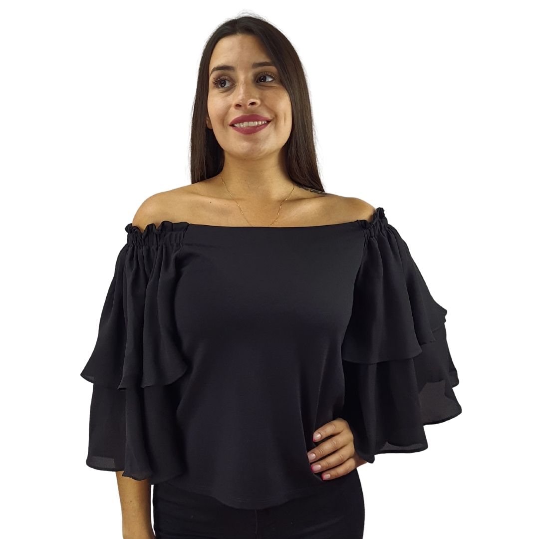 Blusa Vero Moda Negro Style FLORE 3/4 JERSEY TOP(VMC-NC)