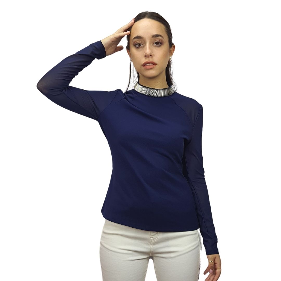 Blusa Vero Moda Azul Style MESH L/S TOP(MW-ET-2)