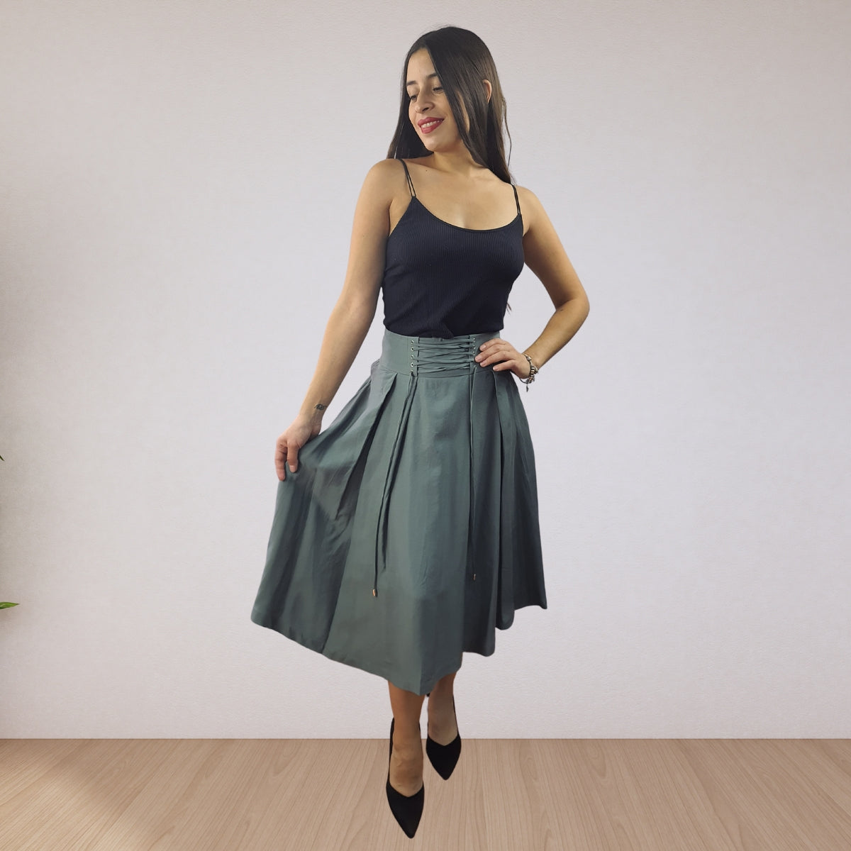 Falda Vero Moda Verde Claro Style ARIA SOFT MIDI SKIRT(VMC-SL)