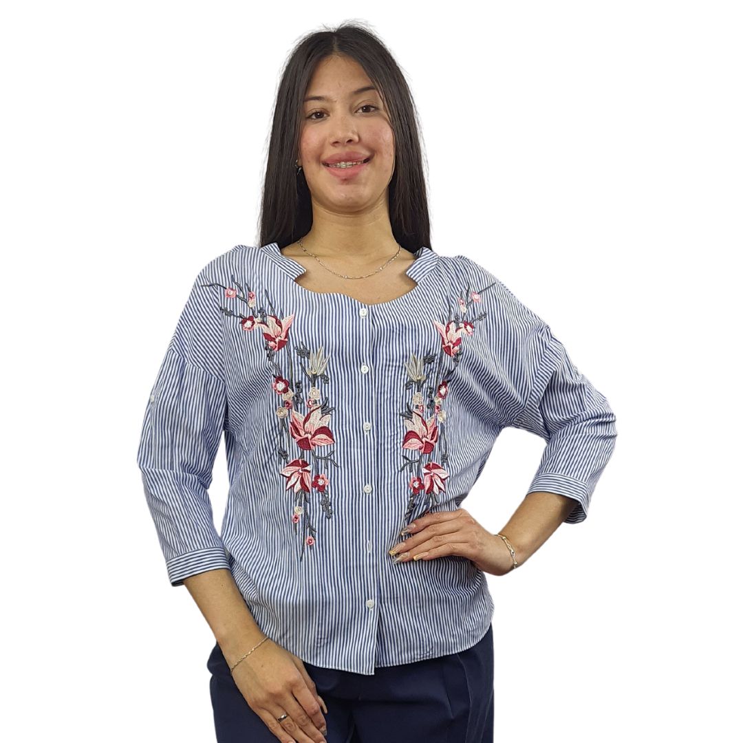 Blusa Vero Moda Azul Style JUDY STRIPE 3/4 SHIRT(NN)