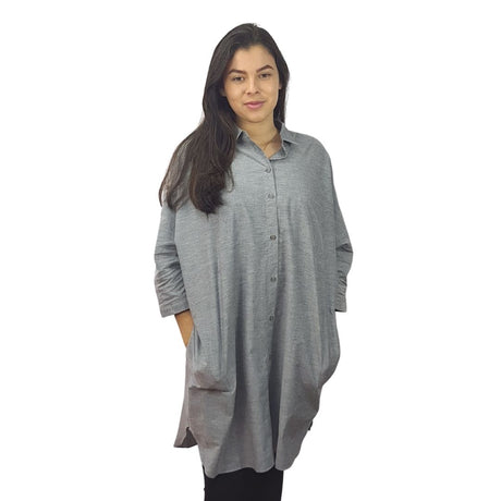 Camisa Veromoda Gris Style ALEX SILENCE 3/4 LONG SHIRT(MW-CT-2)