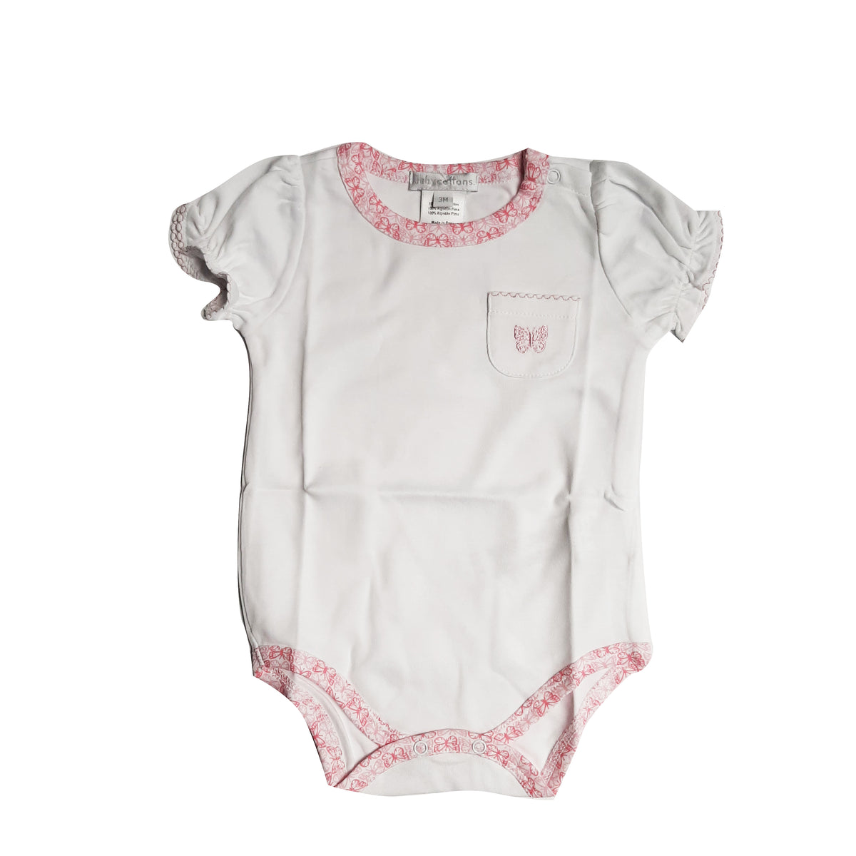 Body Babycottons T-Shirt Papillon Blanco Rosa