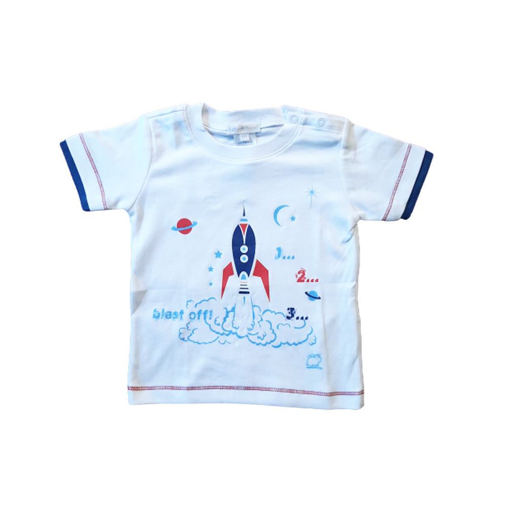 Polera Babycottons Rockets Mc Bco/ Azul