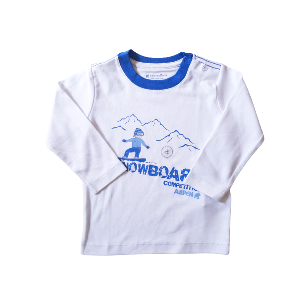Polera Babycottons Aspen Ml Pima Boy B/Azul