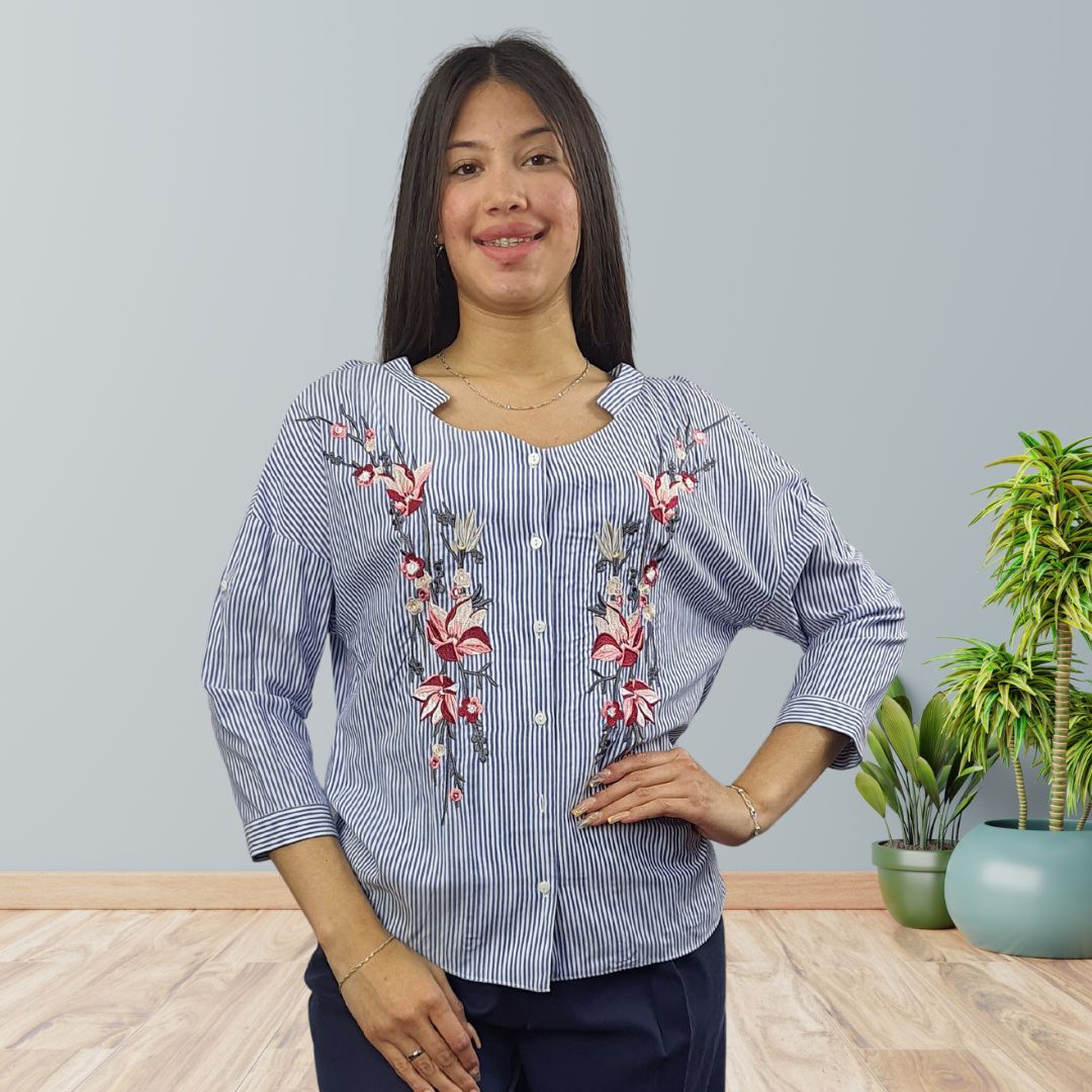 Blusa Vero Moda Azul Style JUDY STRIPE 3/4 SHIRT(NN)