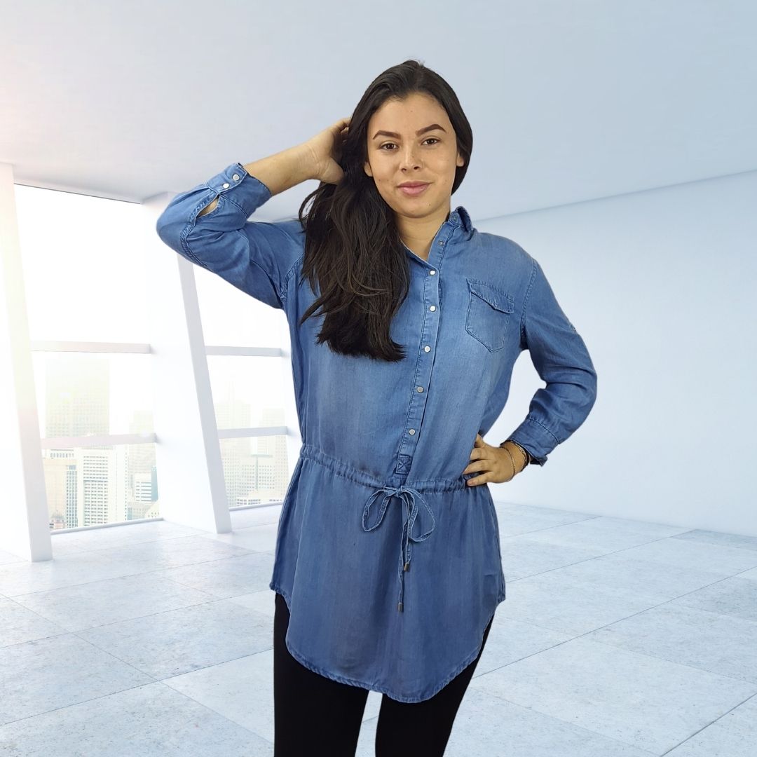 Camisa Vero Moda Azul Style AWARD 3/4 DENIM SHIRT(MW-EC-2)