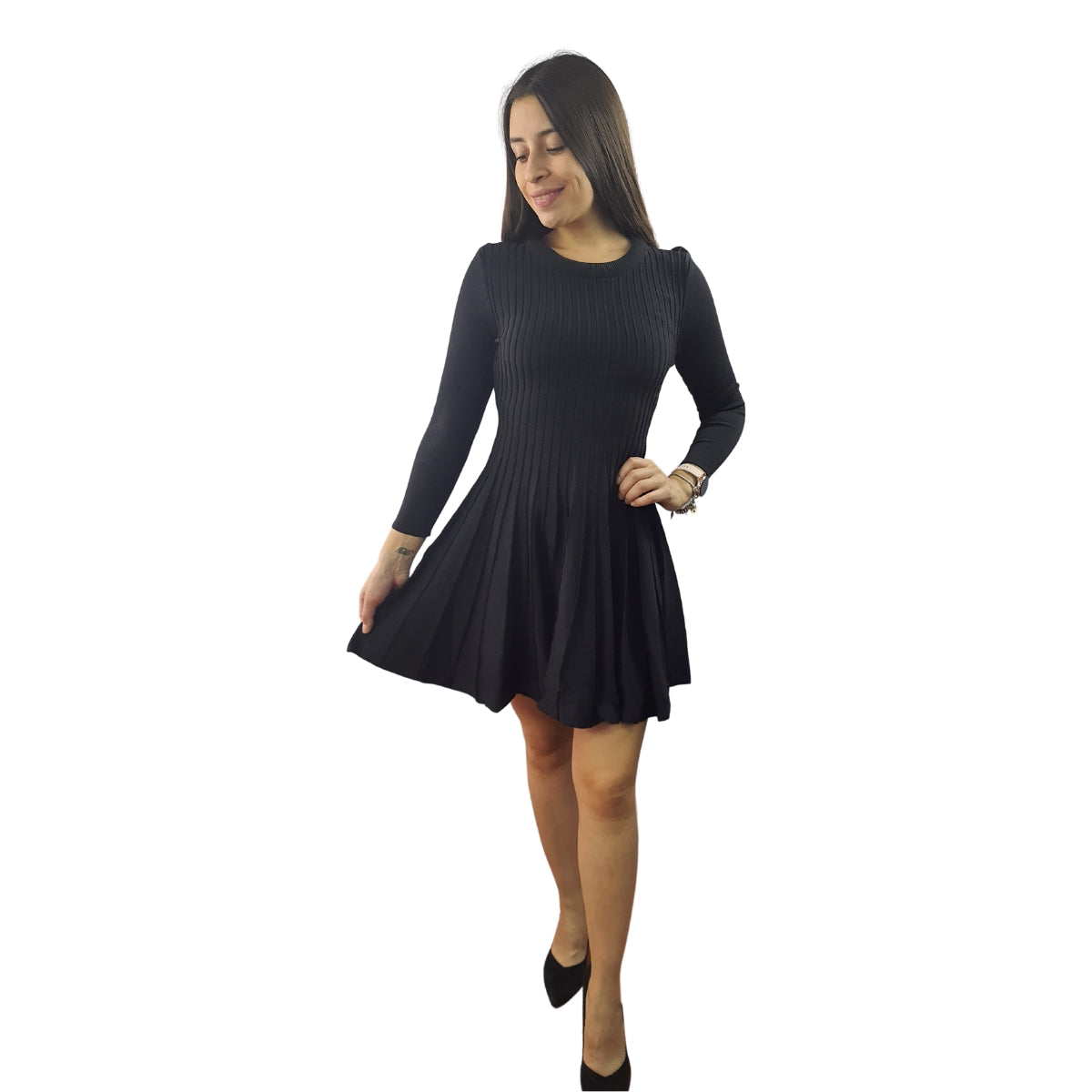 Vestido Vero Moda Negro Style PLUM 7/8 KNIT DRESS(BN-ET-2)