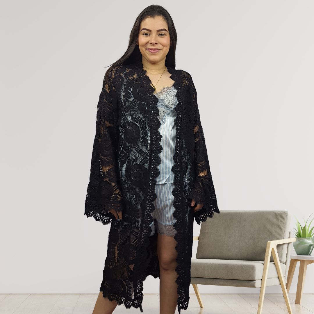 Bata de Pijama Vero Moda Negro Style LAUGH L/S ROBE(HOMEWEAR)