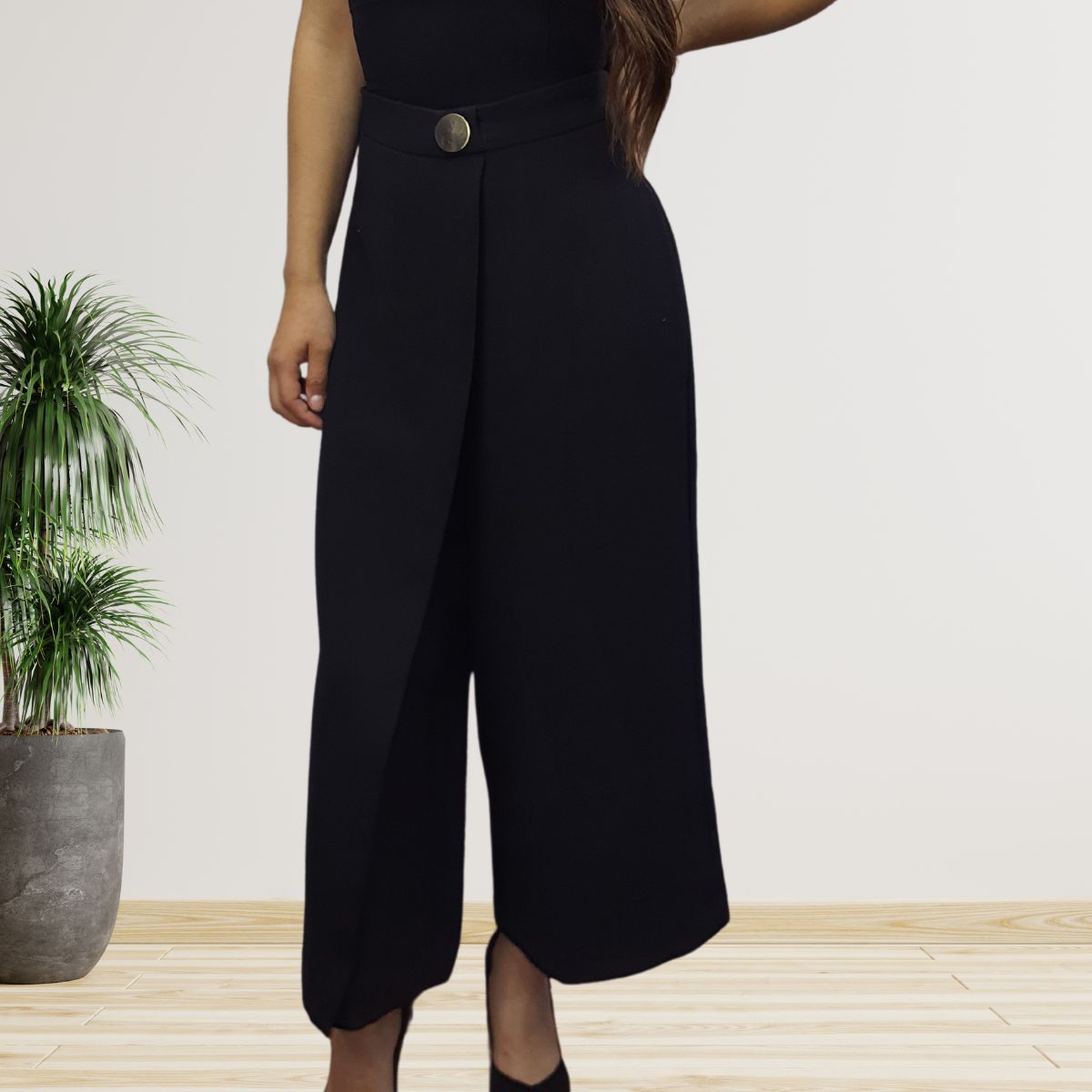 Pantalon Vero Moda Negro Style OPTIC 7/8 WIDE PANTS(UR)