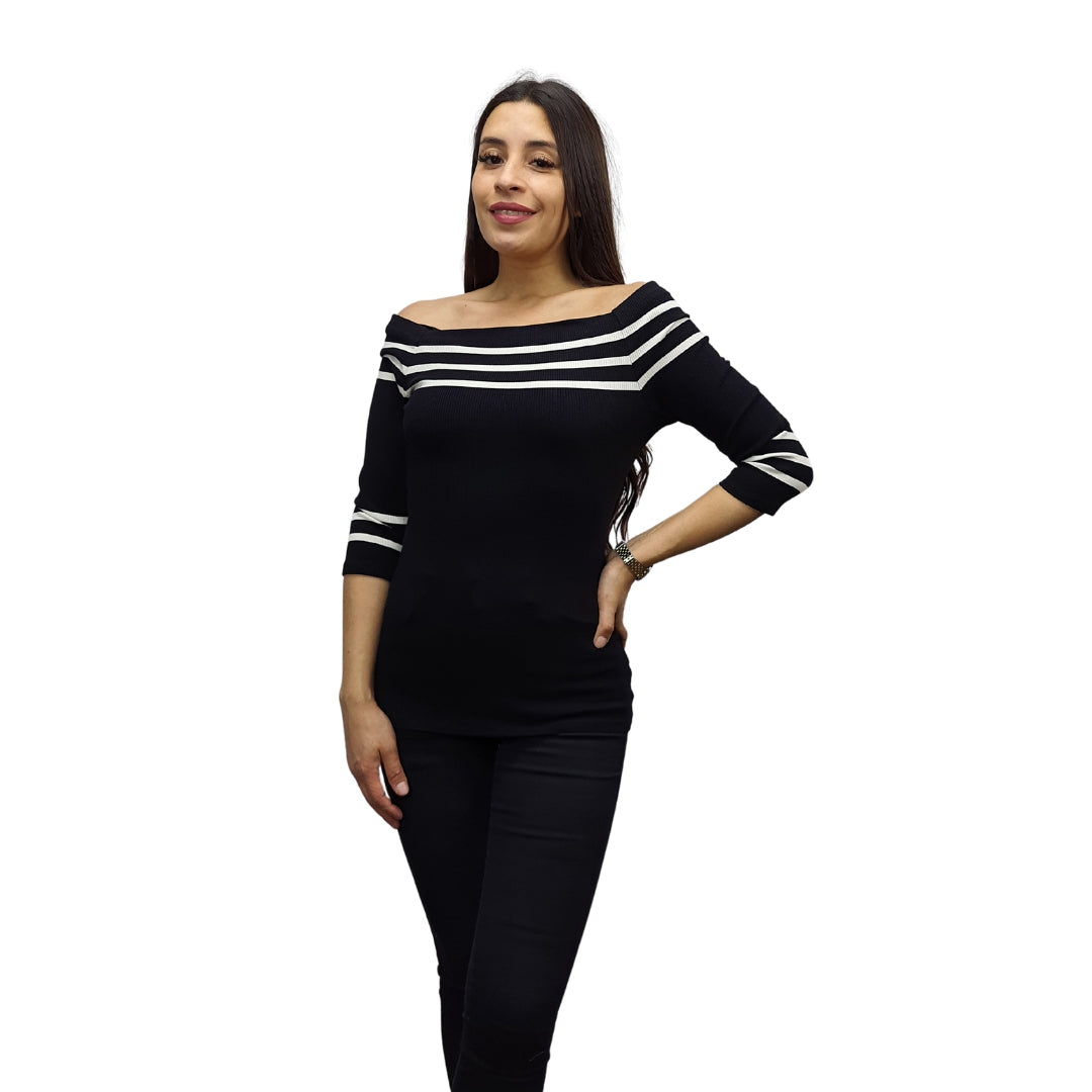 Blusa Vero Moda Negro Style VANESSA FITTED 3/4 TOP(MP)