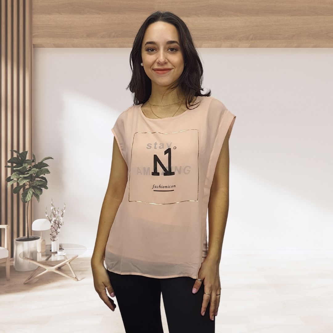 Blusa Vero  Moda Rosa Style LUCIA LETTER S/S TOP(NE-EC-2)